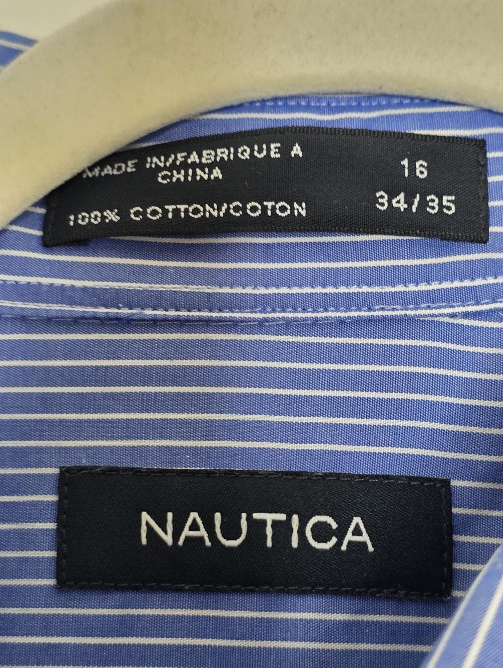 Nautica 100% Cotton Striped Shirt Size 16 34/35 Long Sleeve Button Down Career - Picture 8 of 10